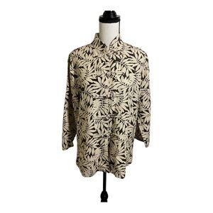 Silkland womens Asian collar and button snaps. Floral silk blouse large.…